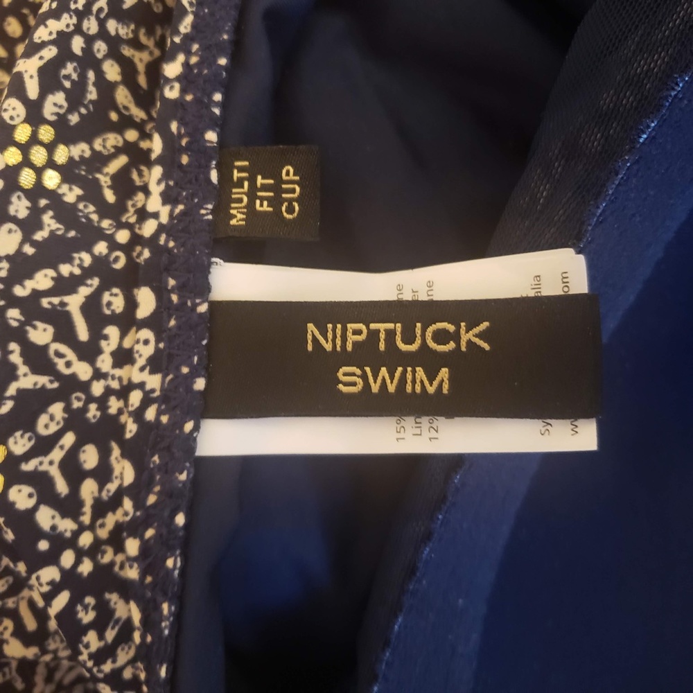 Niptuck Swim 'Joanne' Nautical Foil Print Navy & Gold One-Piece Swimsuit -Size 8 - Picture 13 of 15